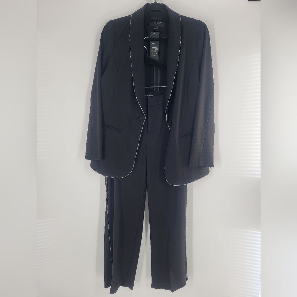 Liverpool Women's Suit Shawl Collar Blazer‎ with Chain Trim + Pants Black New S
